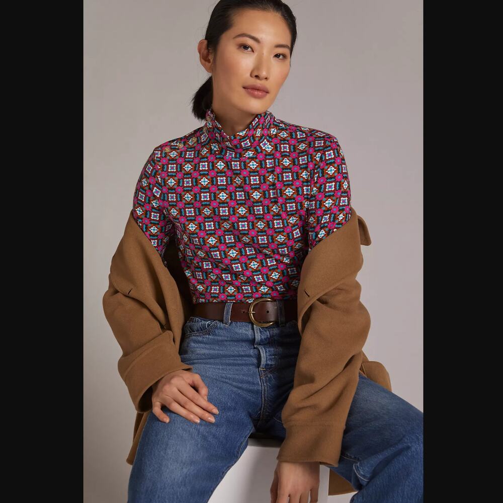 New Anthropologie Maeve Button-Shoulder Turtleneck Top - Small
